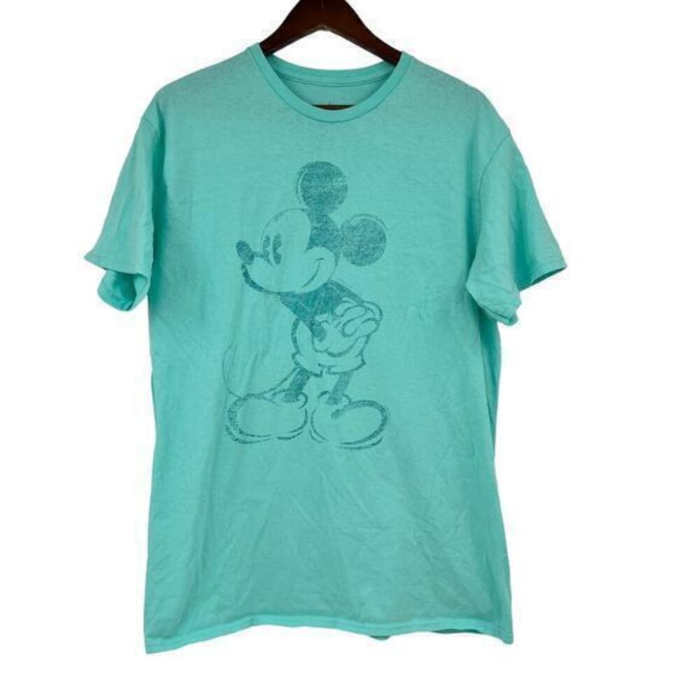 Disney Parks Arendelle Aqua Metallic Mickey Mouse Adult Size Large T-Shirt